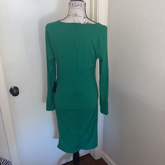 Bebe Green V-Neck Shirred Dress - Picture 6 of 15